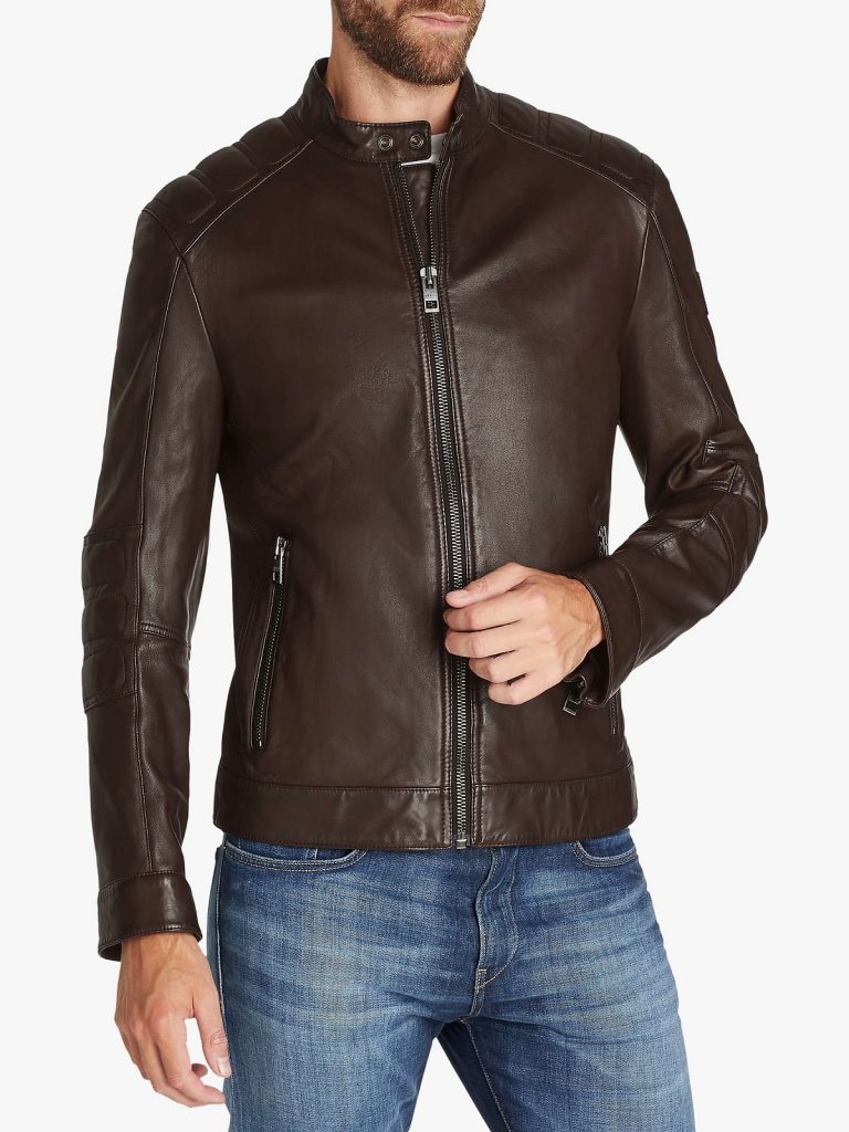 men brown biker jacket