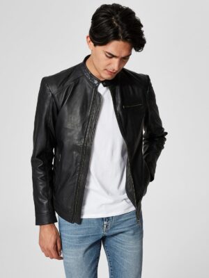 Men Black Moto Leather Jacket