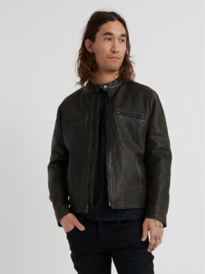 Men Short Black Leather Jacket