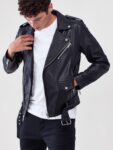 Men Black Biker Jacket - Mauve Tree