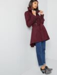 Women Ruby Maroon Wool Trench