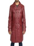 Men Dark Red Long Leather Trench