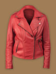 Women Bright Red Leather Jacket