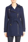 Women Blue Belted Wool Trench