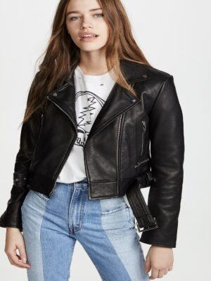 Women Waxed Black Leather Jacket