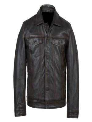 Men Antique Black Leather Jacket