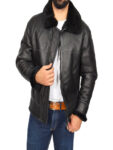 Men Black Shearling Flying Leather Jacket