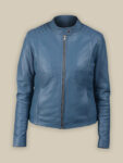 Women Light Blue Leather Jacket