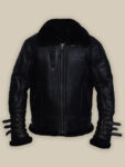 Men Black Biker Shearling Jacket - Mauve Tree
