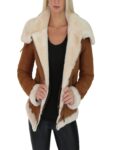 Women Tan Shearling Leather Jacket