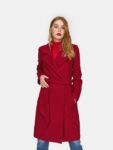Women Red Wool Coat With Belt