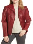 Women Red Leather Blazer