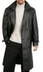 Men Black Real Trench Leather Overcoat