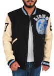 Men Black & Off White Varsity Jacket