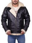 Men Black B3 Bomber Aviator Shearling Leather Jacket