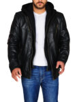 Black Leather Jacket With Hoodie