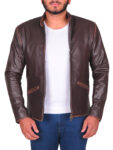 Brown Slim Fit Men Leather Jacket