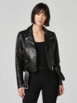 Chic Bold Black Biker Real Leather Jacket For Women