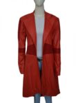 Women Red Long Leather Trench
