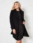 Women Black Wool Belt Coat