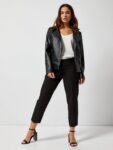 Women Petite Black Leather Jacket