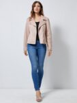 Women Baby Pink Leather Jacket