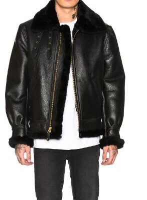 mens black b 3 sheepskin leather bomber jacket