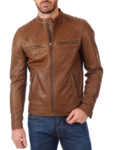 Classic Mens Brown Biker Real Leather Jacket - Mauve Tree