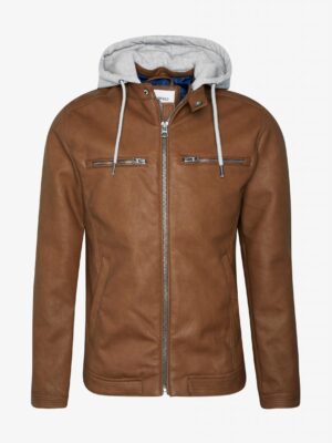 Biker Brown Hooded Leather Jacket For Men