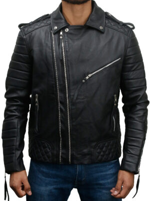 Mens Black Vintage Soft Leather Biker Jacket