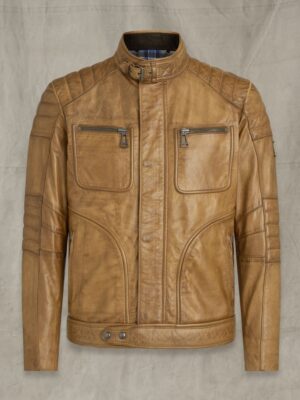 Mens Brown Real Leather Cafe Racer Jacket