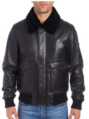 Mens Genuine Shearling Slim Fit Black Leather Jacket