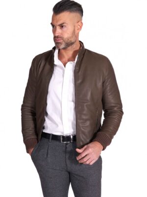 Natural Brown Vintage Style Leather Jacket For Men