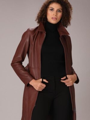 Womens Modern Dark Brown Lambskin Leather Coat