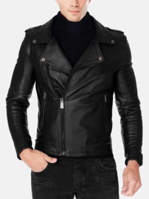 Men Motorcycle Leather Jacket - Mauve Tree