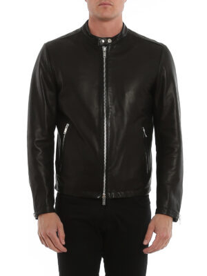 men black genuine lambskin leather bomber jacket