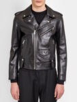 Mens Charcoal Black Leather Biker Jacket