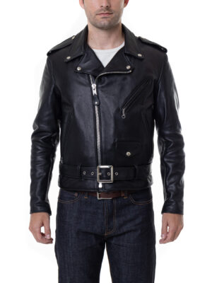 Men's Black Real Leather Motorcycle Jacket - Mauve Tree