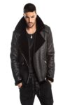 Men Ink Black Shearling Leather Jacket
