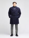 Men Dark Blue Long Trench
