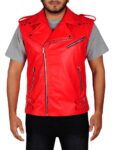 Men Red Brando Leather Vest