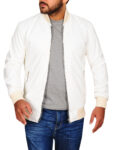 Rib Knitted White Leather Jacket
