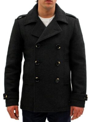 Men Black Double Breasted Trench