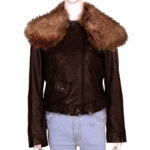 Raccoon Fur Collar Brown Jacket