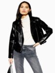 Women Crocodile Black Leather Jacket