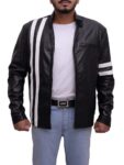 Black With White Stripes Leather Jacket