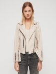 Women Powder White Leather Jacket