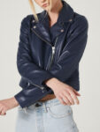 Blue Lambskin Leather Jacket for Women - Mauve Tree