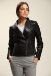 Absolute Black Lambskin Leather Jacket For Women - Mauve Tree