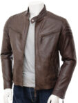 Men Brunette Brown Leather Jacket - Mauve Tree